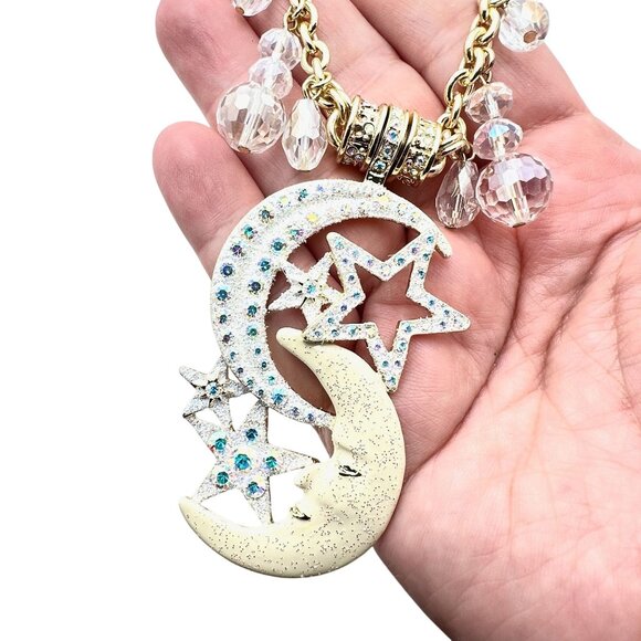 Kirks Folly Womens Necklace Crystal Magnetic Moon Stars Gold tone - Picture 1 of 4
